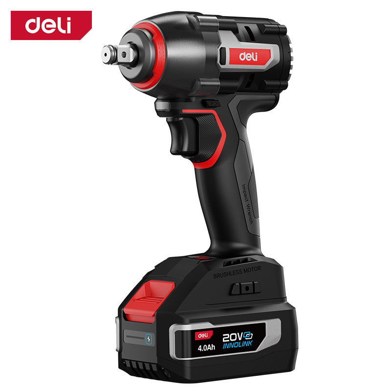 Deli Tools 20V iskevä mutterinväännin 500 Nm (sisältää 2*4,0 Ah akut + laturin)