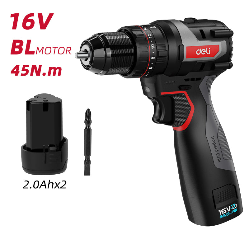 Deli Tools akkuiskuporakone kahdella akulla 16 V | 45 Nm