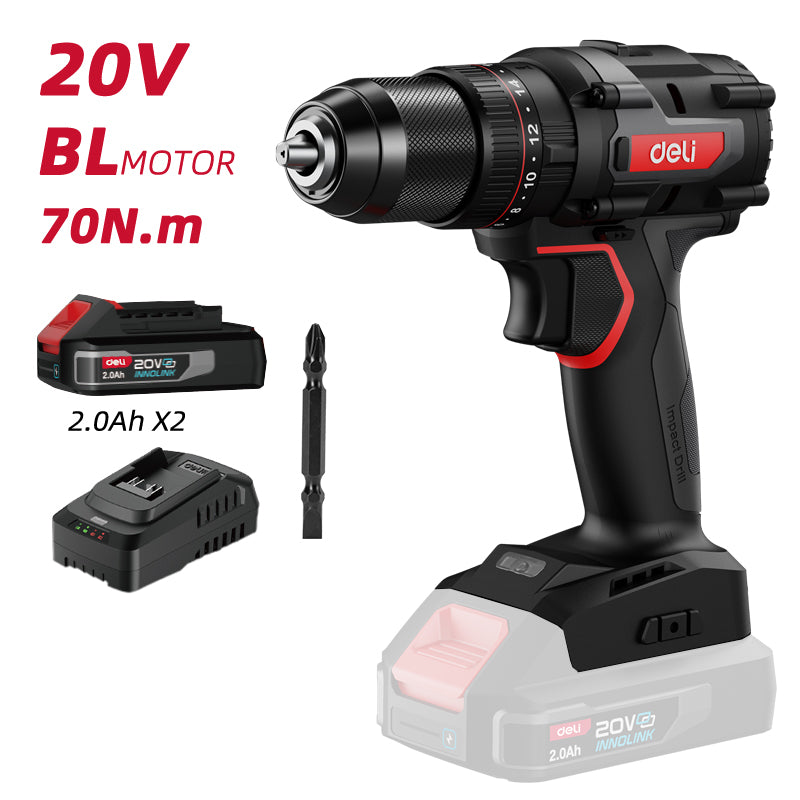 Deli Tools akkuiskuporakone akuilla 20 V | 70 Nm