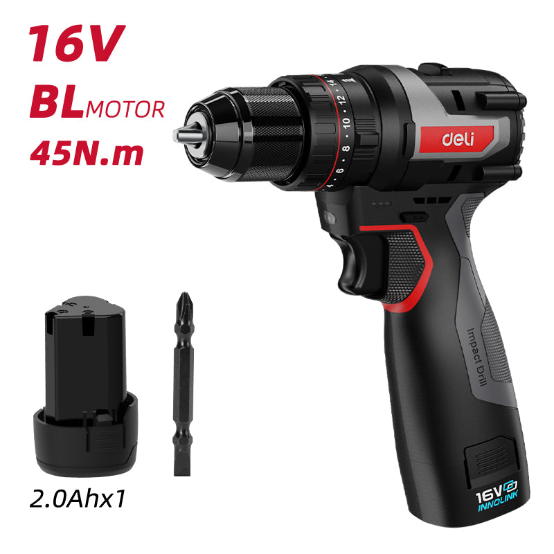 Deli Tools akkuiskuporakone yhdellä akulla 16 V | 45 Nm