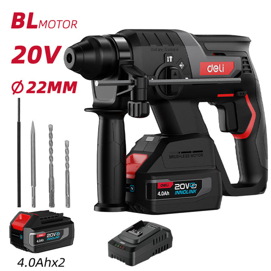 Deli Tools 20V poravasara (sisältää 2*4,0 Ah akut + laturin)