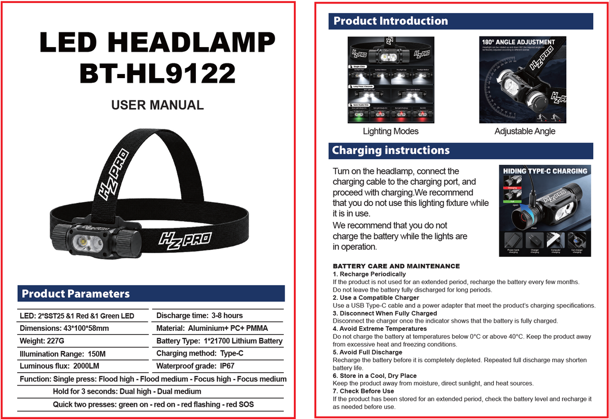 Ladattava otsavalo HZ Pro 2000 lumen